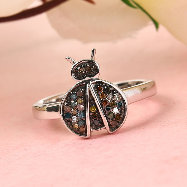 Blauer Diamant I4, Natürlicher Champagner Diamant Ring 925 Silber Platin-Überlagerung ca. 0,19 ct. image number 2