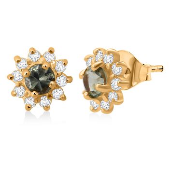 D'Joy AA Gr&uuml;ner Saphir, Wei&szlig;er Zirkon Ohrringe 925 Silber vergoldet ca. 1,30 ct.