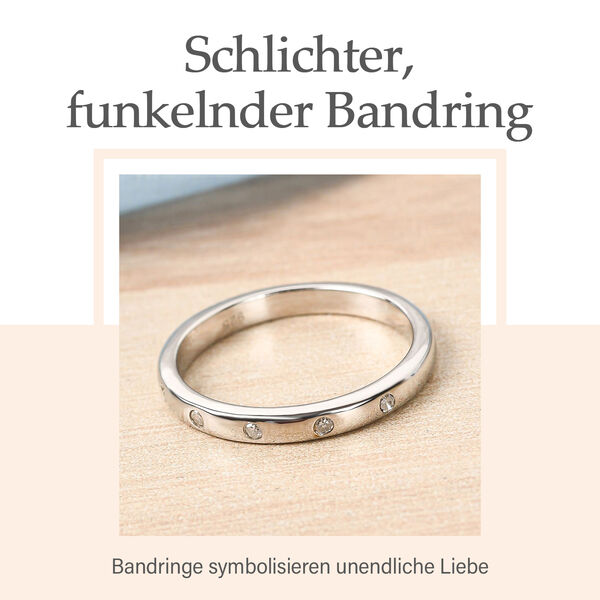 Schlichter, funkelnder Bandring in platiniertem Silber image number 9