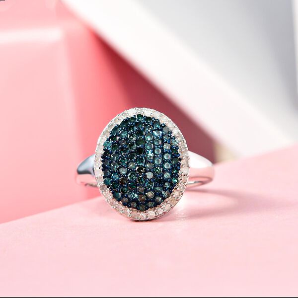 Blauer und wei&szlig;er Diamant-Cluster-Halo-Ring - 1 ct. image number 1