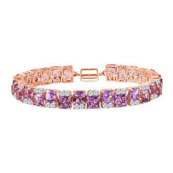 D'Joy AAA Rose De France Amethyst und Zirkon 19cm Armband - 38,92 ct.
