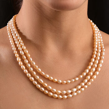 AA Pfirsich-S&uuml;&szlig;wasserperlen-Halskette, 45 cm
