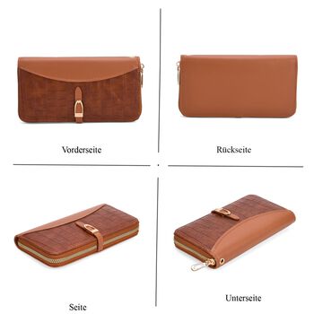 2-teiliges Geldb&ouml;rsen-Set im Krokopr&auml;gungs-Design, Lange Geldb&ouml;rse 20x10x3cm und Bifold-Geldb&ouml;rse 12x9x3,5cm, Braun