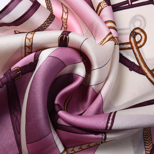 LA MAREY: Bedruckter Schal aus 100 % Maulbeerseide, Kettenmuster, inkl. Geschenkbox, Rosa und Wei&szlig;&nbsp; image number 5