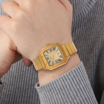 GENOA - Elegante Japan-Uhr mit Datumsfunktion, IPS-versilbertem Geh&auml;use, r&ouml;mischen Ziffern, Edelstahlarmband, 3 ATM Wasserdichtigkeit, 20 cm, vergoldet