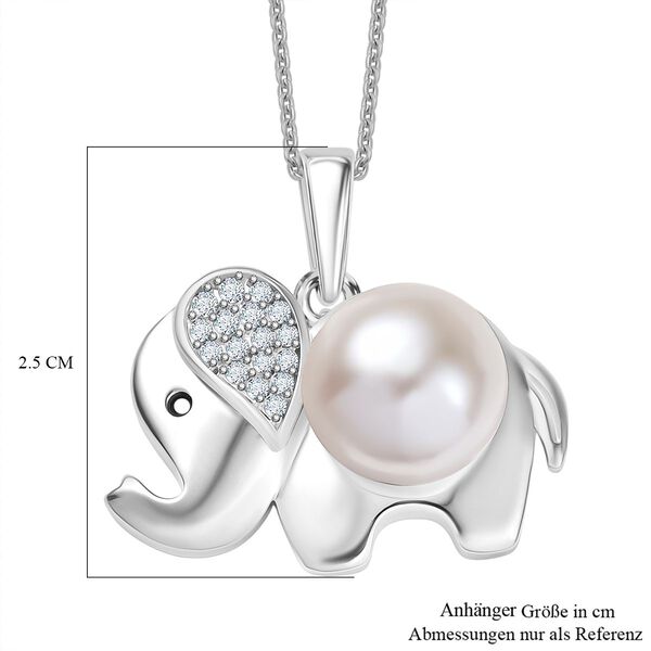 Weißer Süßwasserperle und Zirkon Anhänger mit 50cm Kette image number 7
