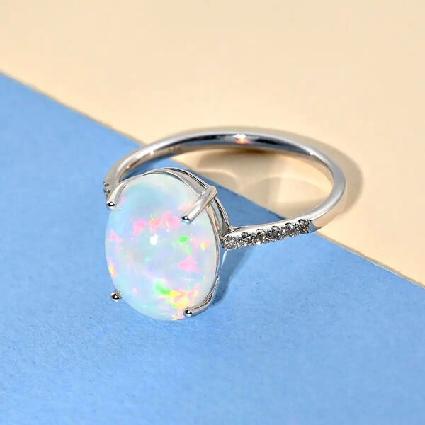LUXORO AAA nat&uuml;rlicher, &auml;thiopischer Welo Opal und Diamant-Ring in 585 Wei&szlig;gold - 4,35 ct. image number 1