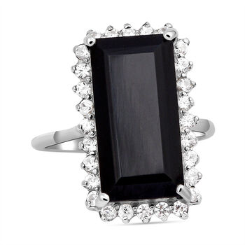 Schwarzer Spinell-Ring, 925 Silber platiniert (Gr&ouml;&szlig;e 17.00) ca. 11.24 ct