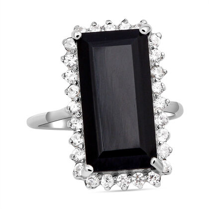 Schwarzer Spinell-Ring, 925 Silber platiniert (Größe 17.00) ca. 11.24 ct