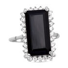 Schwarzer Spinell-Ring, 925 Silber platiniert (Größe 17.00) ca. 11.24 ct