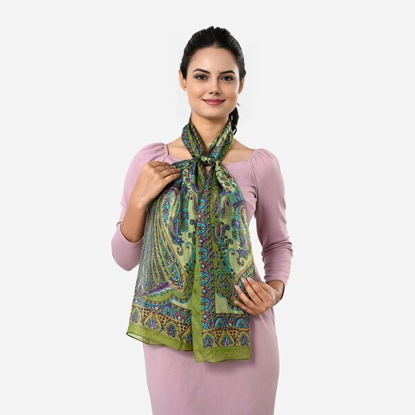 LA MAREY Seidenschal 100% Seide 48 x 160 cm Gr&uuml;n image number 1