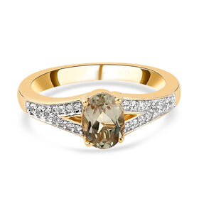AAA Turkizit und weißer Zirkon-Ring, 925 Silber Gelbgold Vermeil  ca. 0,99 ct