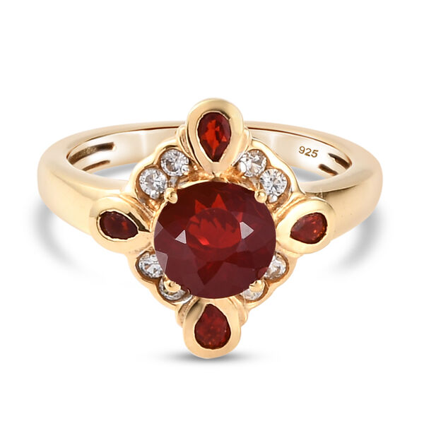Mexikanischer Kirschfeuer-Opal und Zirkon Ring 925 Silber vergoldet image number 0