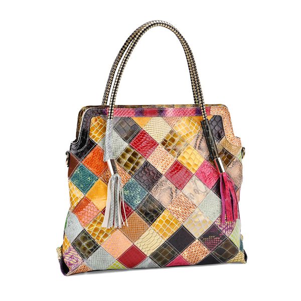 Chaos by Elsie Crossbody-Tasche aus echtem Leder, Multicolor mit glänzender Krokoprägung im Rautenmuster, RFID-Schutz und Mini-Taschenlampe, 42x12x36 cm image number 7