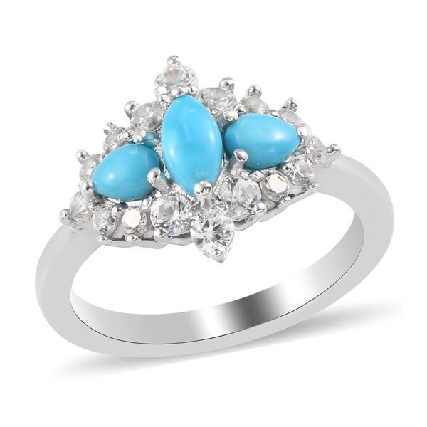 Nat&uuml;rlicher Sleeping Beauty T&uuml;rkis 3 Stein Ring 925 Silber Platin-&Uuml;berzug image number 4