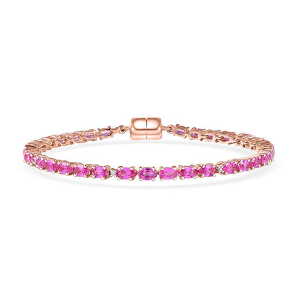 LUXURIANT - AAA Lab Created Rosa Saphir, Lab Grown Diamant Armband ca. 20 cm 925 Silber 750 Ros&eacute;gold Vermeil ca. 10.17 ct