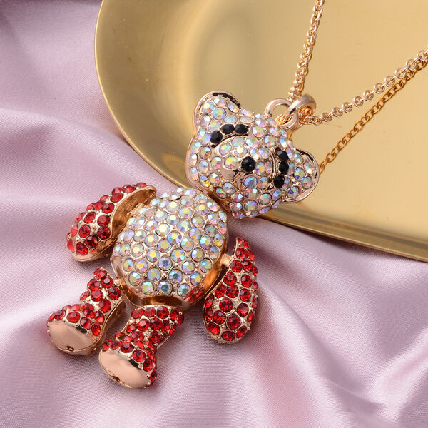 Mehrfarbiger Kristall Teddyb&auml;r-Anh&auml;nger mit Kette, ca. 60+5 cm, Edelstahl vergoldet image number 2