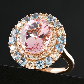 LUXORO zertifiziert und gepr&uuml;ft AAA Rosa Morganit, Santamaria Aquamarin und Diamant Ring in 417 Ros&eacute;gold - 4,85 ct.