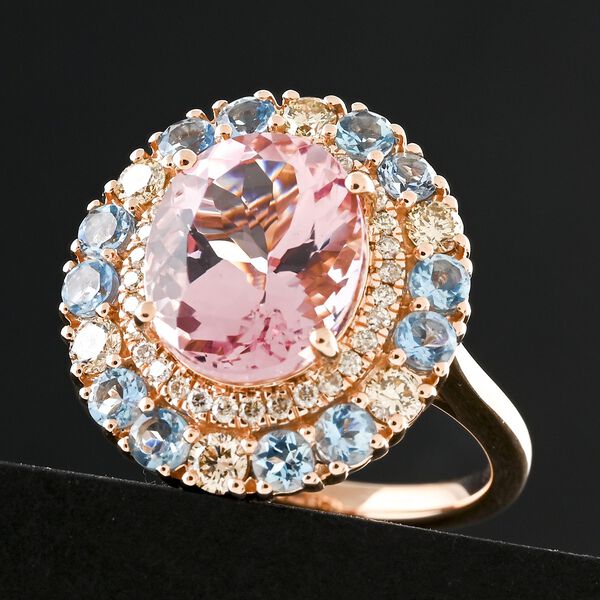 LUXORO zertifiziert und gepr&uuml;ft AAA Rosa Morganit, Santamaria Aquamarin und Diamant Ring in 417 Ros&eacute;gold - 4,85 ct. image number 1