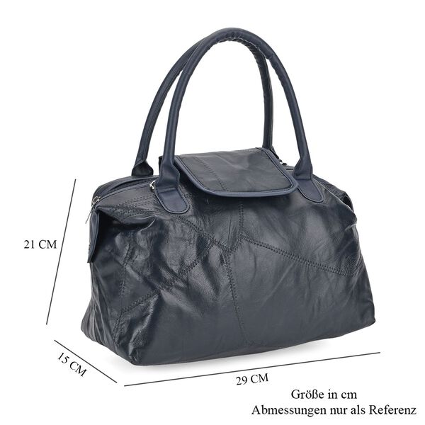 Patchwork-Handtasche aus echtem Schafleder, 29&times;15&times;21cm, Dunkelblau image number 7