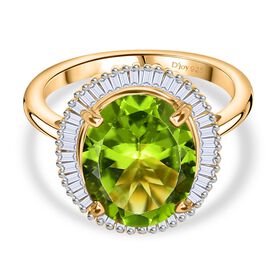 DAS GRößTE PERIDOT ANGEBOT DES JAHRES - D'Joy AAA Peridot, Weißer Diamant Ring 925 Silber 750 Gelbgold Vermeil (Größe 20.00) ca. 5.43 ct