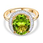 DAS GRößTE PERIDOT ANGEBOT DES JAHRES - D'Joy AAA Peridot, Weißer Diamant Ring 925 Silber 750 Gelbgold Vermeil (Größe 20.00) ca. 5.43 ct