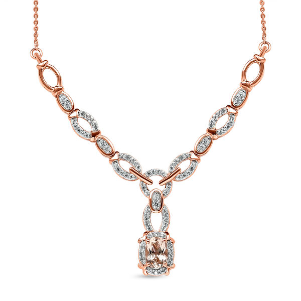 Morganit und wei&szlig;e Zirkon-Halskette, ca. 45 cm, 925 Silber Ros&eacute;gold Vermeil ca. 1,52 ct