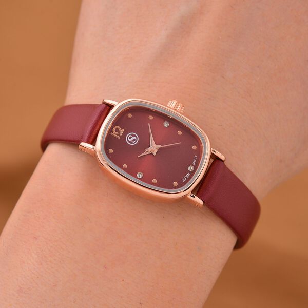 STRADA PC21S Uhr mit Japanischem Uhrwerk, Ros&eacute;goldfarbenem Geh&auml;use und Kaffeebraunem PU-Armband image number 2