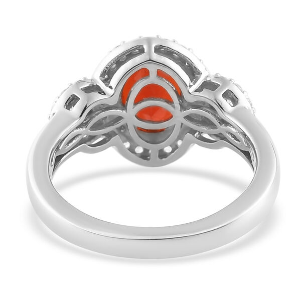 Mexikanischer Kirschfeuer-Opal und Zirkon-Ring, 925 Silber platiniert  ca. 1,33 ct image number 5