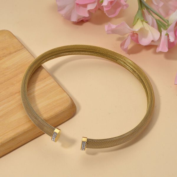 Wei&szlig;er Kristall Halskette Flexibles, Reiner Edelstahl goldfarben image number 2