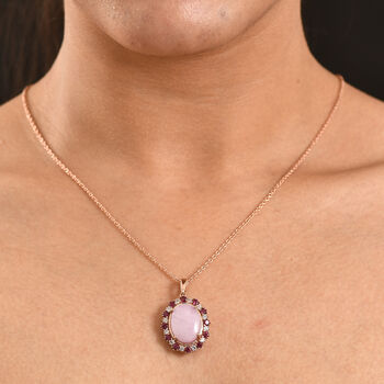 EverTrue Kunzit, Rhodolith Granat und Zirkon Anh&auml;nger mit 50cm Kette - 13 ct.