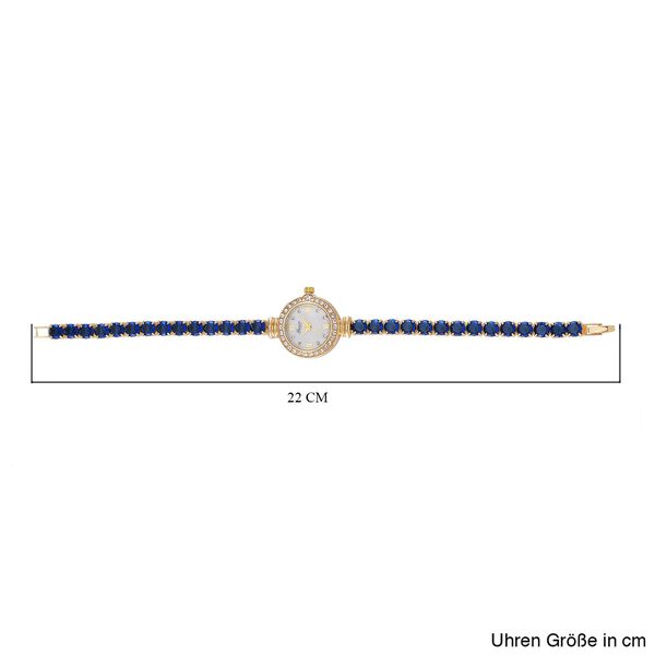 Genoa Time V2 - PC21S Japanisches Uhrwerk, Geh&auml;use mit wei&szlig;en Kristallakzenten und PNP-Goldplattierung, runder Zifferblatt mit wei&szlig;en Ziffern und Kristallen, Kupferkette mit blauen Zirkonia image number 7