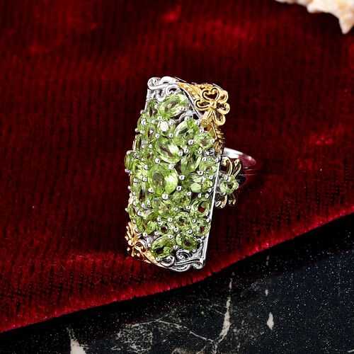 Djoy Natürlicher Peridot Ring 925 Silber Rhodiniert und 750 Gelbgold Vermeil (Größe 18.00) ca. 5.34 ct image number 1