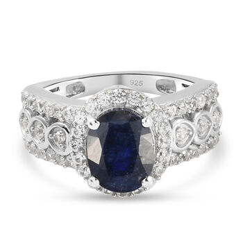 Masoala Saphir (Fissure gef&uuml;llt) und Zirkon Ring 925 Silber platiniert (Gr&ouml;&szlig;e 20.00) ca. 3,71 ct