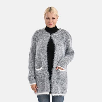 Trendiger Winter-Cardigan mit Taschen, One Size, Schwarz