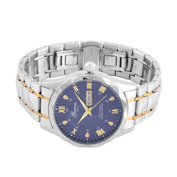 GENOA Kristall Quarzuhr, Blaues Zifferblatt, Edelstahlarmband, Bicolor image number 4
