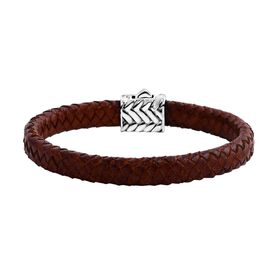 Designer-Stil Lederarmband, 925 Silberschloss ca. 19 cm ca. 4,85g