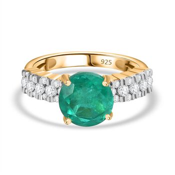 Smaragd-Quarz Triplette, Wei&szlig;er Zirkon Ring 925 Silber 750 Gelbgold Vermeil (Gr&ouml;&szlig;e 17.00) ca. 4,79 ct