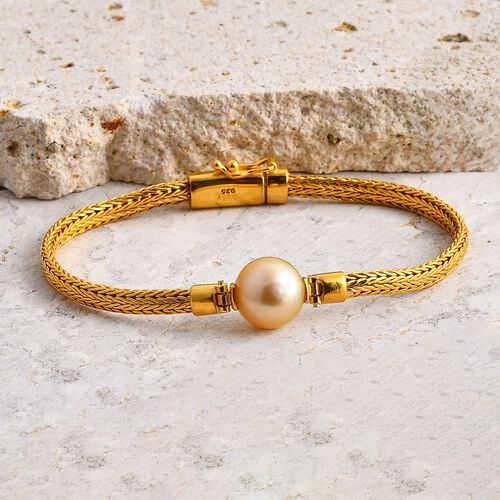 Royal Bali - AAA Goldene Südsee Perle, Lab Grown Diamant Armband ca. 19 cm 925 Silber 11.81 ct image number 1