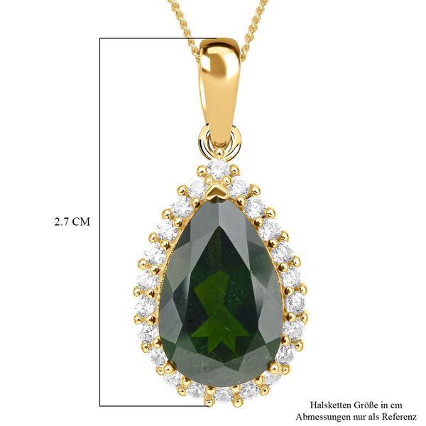 Nat&uuml;rlicher Chromdiopsid und wei&szlig;er Zirkon-Anh&auml;nger mit Kette, 925 Silber Gelbgold Vermeil ca. 5.33 ct image number 6