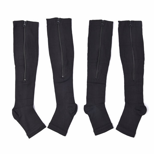 2er-Set Kompressionskniestrümpfe mit Reißverschluss, Größe: L/XL, 8-10, Schwarz image number 0