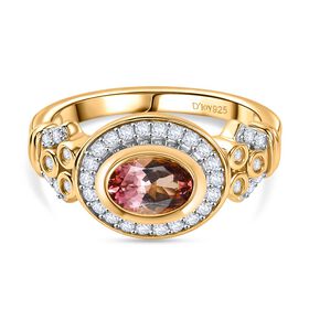 D'Joy AA Blush Turmalin, Moissanit Ring 925 Silber 750 Gelbgold Vermeil (Größe 18.00) ca. 1,15 ct
