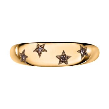 Nat&uuml;rlicher Champagner Diamant Ring, 925 Silber Gelbgold Vermeil (Gr&ouml;&szlig;e 18.00) ca. 0.05 ct