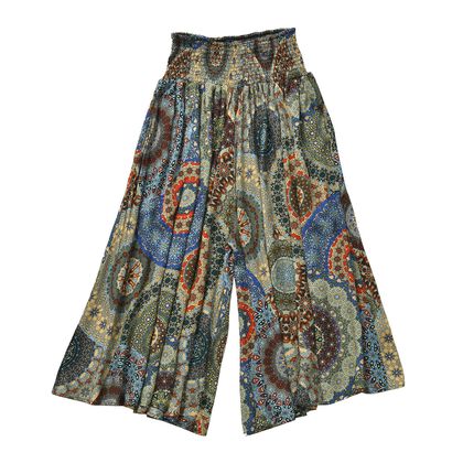 Luftige Taillen-Culottes mit Smok-Detail und Kaleidoskop-Muster, Einheitsgr&ouml;&szlig;e, blau