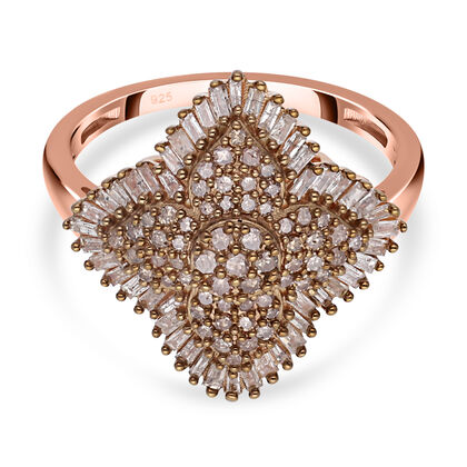 Nat&uuml;rlicher Champagner Diamant Ring, 925 Silber Ros&eacute;gold Vermeil (Gr&ouml;&szlig;e 20.00), ca. 1.00 ct