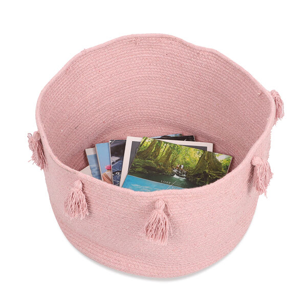 Aufbewahrungskorb aus 100 % Baumwolle mit Quasten, Altrosa image number 4