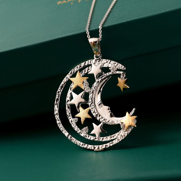 GP Celestial Dream Kollektion- Zirkon und blauer Saphir zweifarbiger Anh&auml;nger mit 45cm Kette - 0,41 ct. image number 2