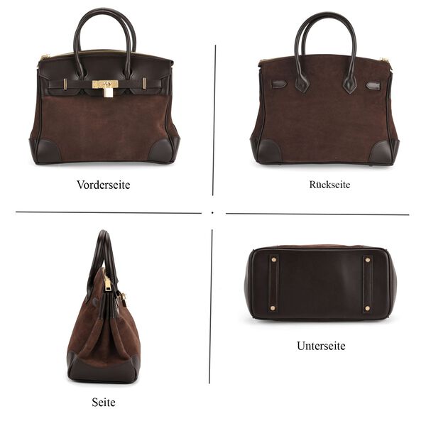 Grand Pelle Echtleder Citybag mit Reißverschluss und Schlossoptik 30 x 16 x 23 cm Kaffebraun image number 5