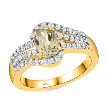 AAA Turkizit und wei&szlig;er Zirkon-Ring, 925 Silber Gelbgold Vermeil  ca. 1,38 ct