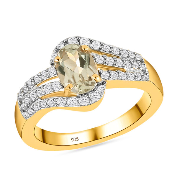 AAA Turkizit und wei&szlig;er Zirkon-Ring, 925 Silber Gelbgold Vermeil  ca. 1,38 ct image number 4